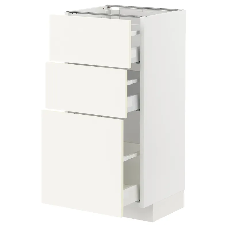 IKEA METOD МЕТОД / MAXIMERA МАКСИМЕРА, напольный шкаф с 3 ящиками, белый / Вальстена белый, 40x37 см 695.072.28 фото №1