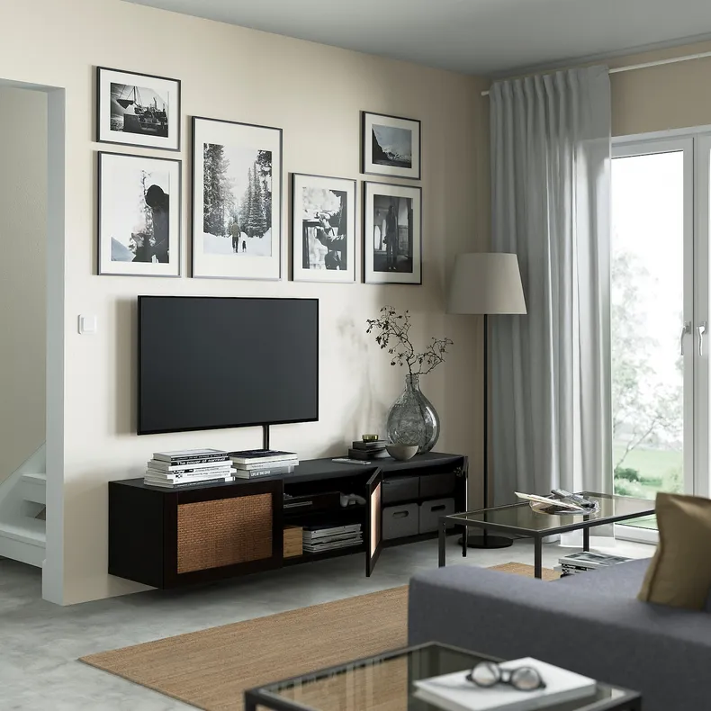 IKEA BESTÅ БЕСТО, тумба для телевізора з дверцятами, чорно-коричневий / темно-коричневий Studsviken, 180x42x38 см 494.221.88 фото №2