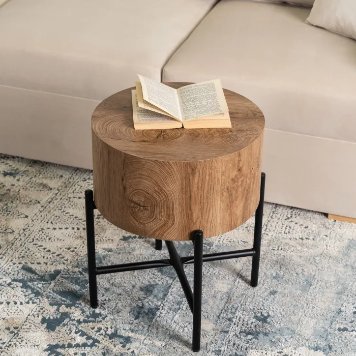 Журнальний столик дерев'яний круглий MEBEL ELITE CEVES, 40 см, дуб фото №3