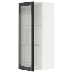 IKEA METOD МЕТОД, навісна шафа,полиці / скляні дверцята, білий / ХЕЙСТА антрацитове рифлене скло, 40x100 см 594.906.43 фото