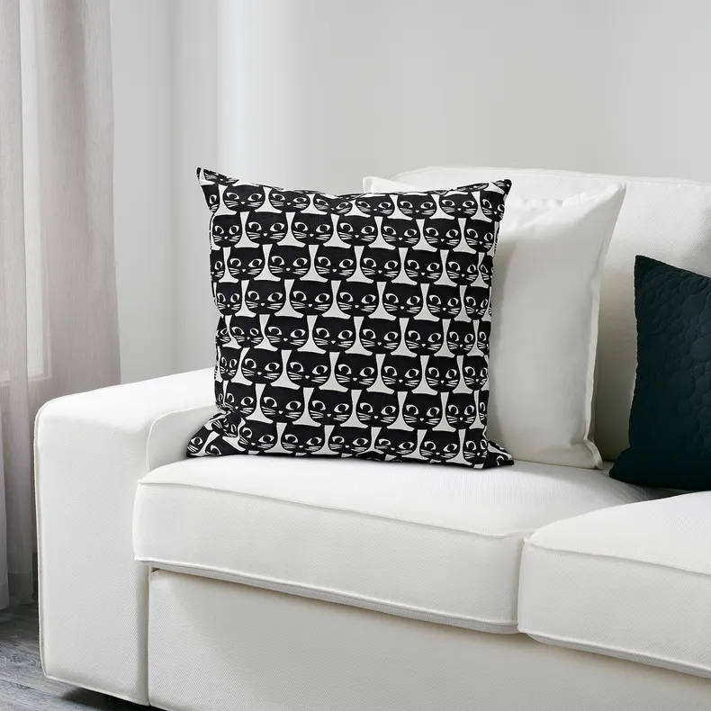 IKEA GERDIE ГЕРДІ, подушка, білий / чорний кіт, 40x40 см 604.106.31 фото №2
