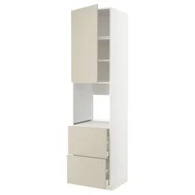 IKEA METOD МЕТОД / MAXIMERA МАКСІМЕРА, висока шафа для духовки+дверц / 2шухл, білий / хавсторпський бежевий, 60x60x240 см 894.585.66 фото