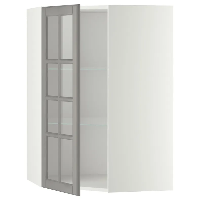 IKEA METOD МЕТОД, кутова настін шафа, полиці / скл двер, білий / сірий Бодбін, 68x100 см 993.949.65 фото №1