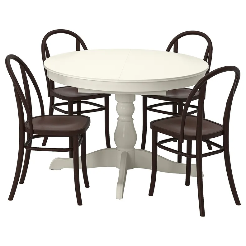 IKEA INGATORP ІНГАТОРП / SKOGSBO СКОГСБУ, стіл+4 стільці, білий білий / темно-коричневий, 110 / 155 см 995.150.95 фото №1