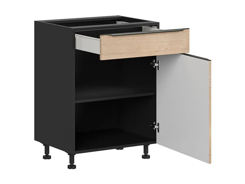 BRW Sole L6 60 см правосторонний кухонный шкаф с выдвижным ящиком дуб галифакс натур, Черный/дуб галифакс натур FM_D1S_60/82_P/SMB-CA/DHN фото №3