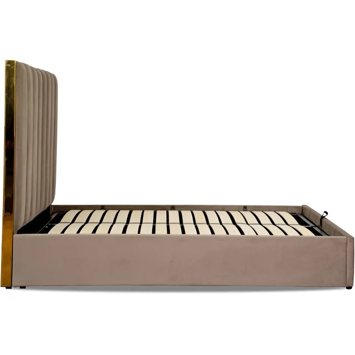 Кровать двуспальная бархатная MEBEL ELITE EMILIO Velvet, 160x200 см, Бежевый фото №10