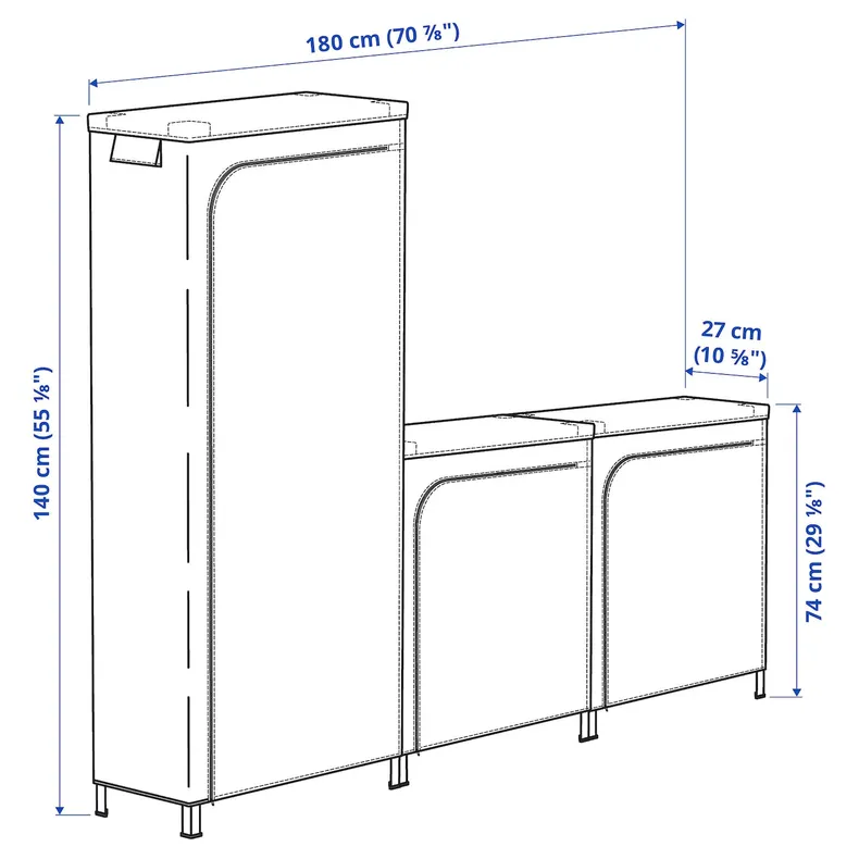 IKEA HYLLIS ХІЛЛІС, стелажі з чохлами, прозорий, 180x27x74-140 см фото №9