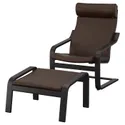 IKEA POÄNG ПОЭНГ, кресло с табуретом для ног, черно-коричневый / Глосе темно-коричневый 595.510.71 фото thumb №1
