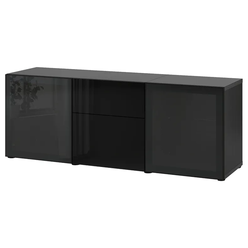 IKEA BESTÅ БЕСТО, комбинация для хранения с ящиками, черная бронза / глянцевое селсвикенское стекло / черное дымчатое стекло, 180x42x65 см 993.251.04 фото №1