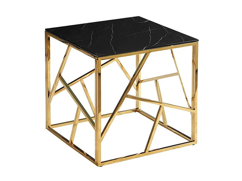 Журнальний столик скляний SIGNAL ESCADA B II,  55x55 см, чорний мармур / золото фото №1