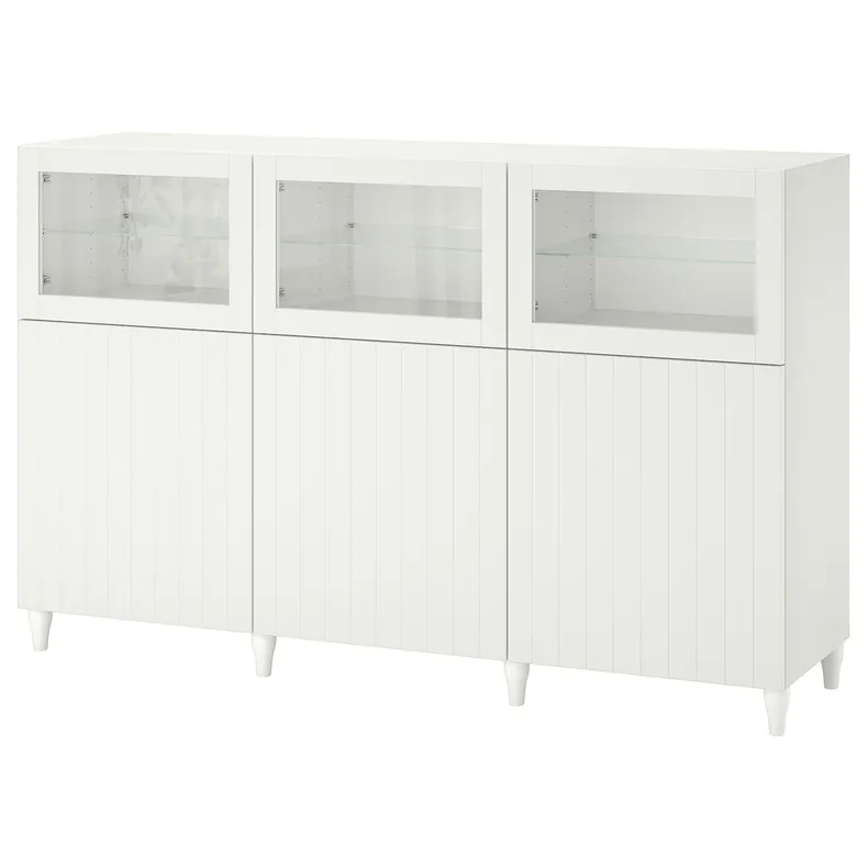 IKEA BESTÅ БЕСТО, комбинация для хранения с дверцами, белый / Суттервикен / Каббарп белое прозрачное стекло, 180x42x112 см 993.843.39 фото №1