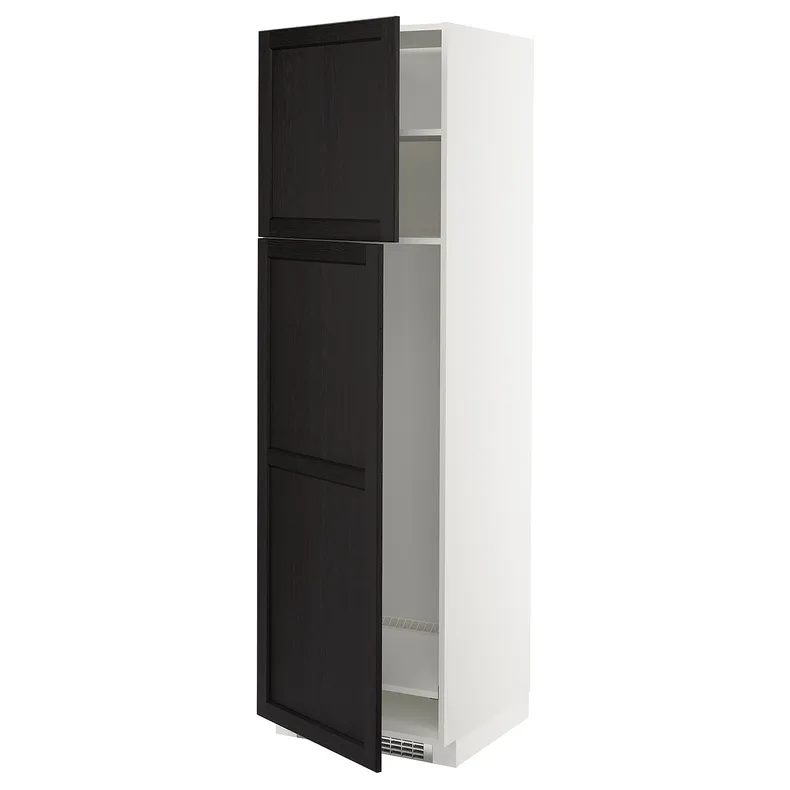 IKEA METOD МЕТОД, висока шафа для холодильника, 2 дв, білий / ЛЕРХЮТТАН чорна морилка, 60x60x200 см 494.604.20 фото №1