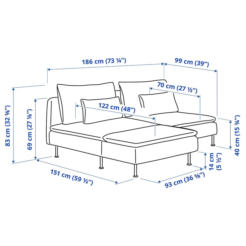 IKEA SÖDERHAMN СЕДЕРХАМН, 2-місний диван із кушеткою, Тонеруд сірий 294.521.00 фото №8