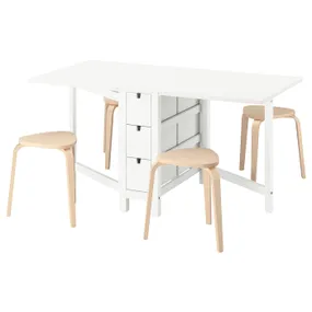 IKEA NORDEN НОРДЕН / KYRRE КЮРРЕ, стол и 4 табурета, белый / берёзовый, 26 / 89 / 152 см 795.688.29 фото
