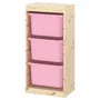 IKEA TROFAST ТРУФАСТ, комбінація для зберіган +контейнери, світла сосна, пофарбована в білий/рожевий колір, 44x30x91 см 493.359.35 фото