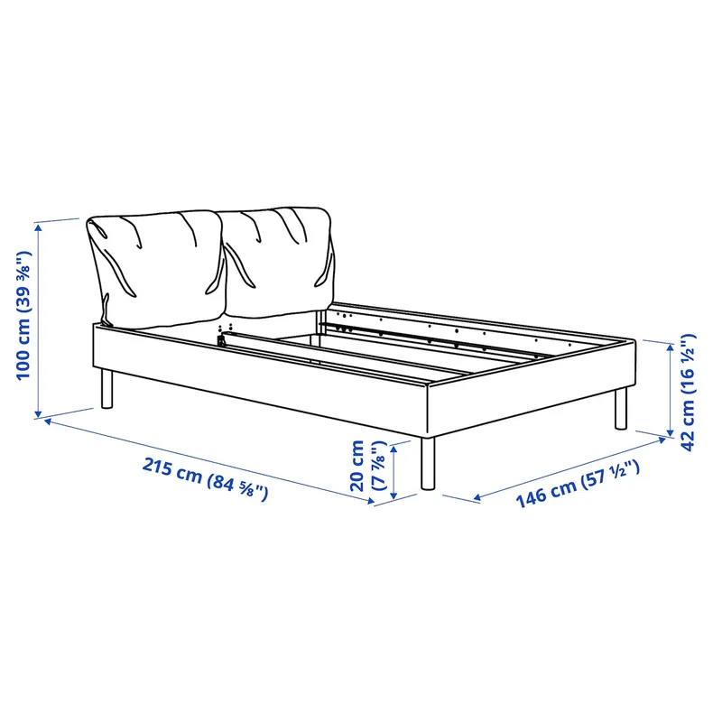 IKEA SAGESUND САГЕСУНД, каркас кровати с обивкой, Коричневый цвет / Лёнсет, 140x200 см 094.964.97 фото №10