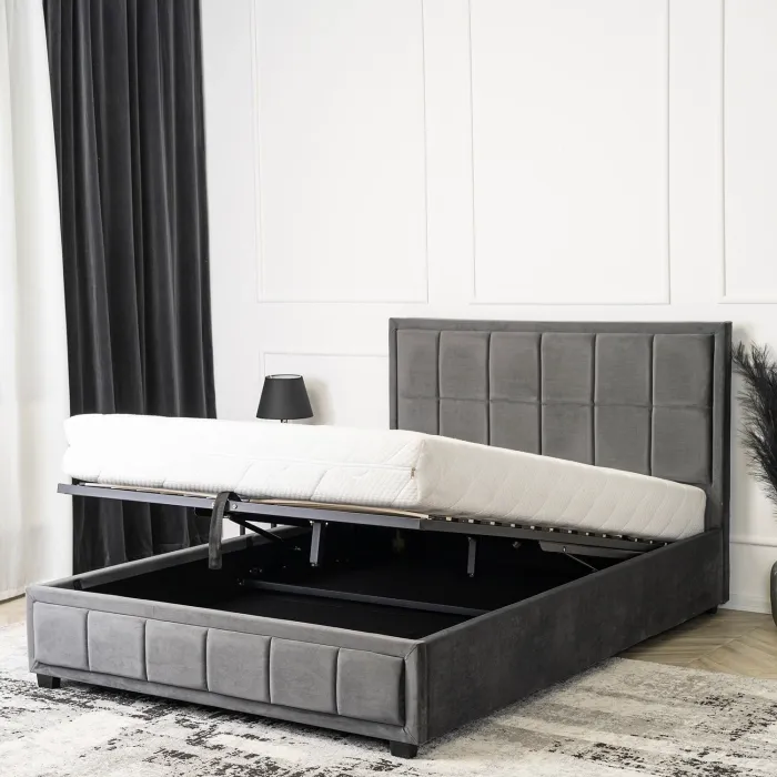 Кровать двуспальная бархатная MEBEL ELITE CARLOS Velvet, 140x200 см, серый фото №7