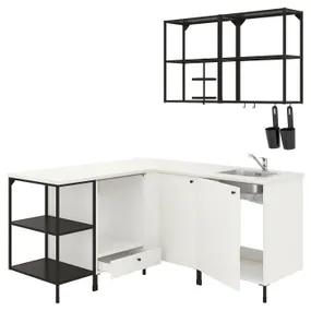 IKEA ENHET ЕНХЕТ, кутова кухня, антрацит/білий 593.379.67 фото
