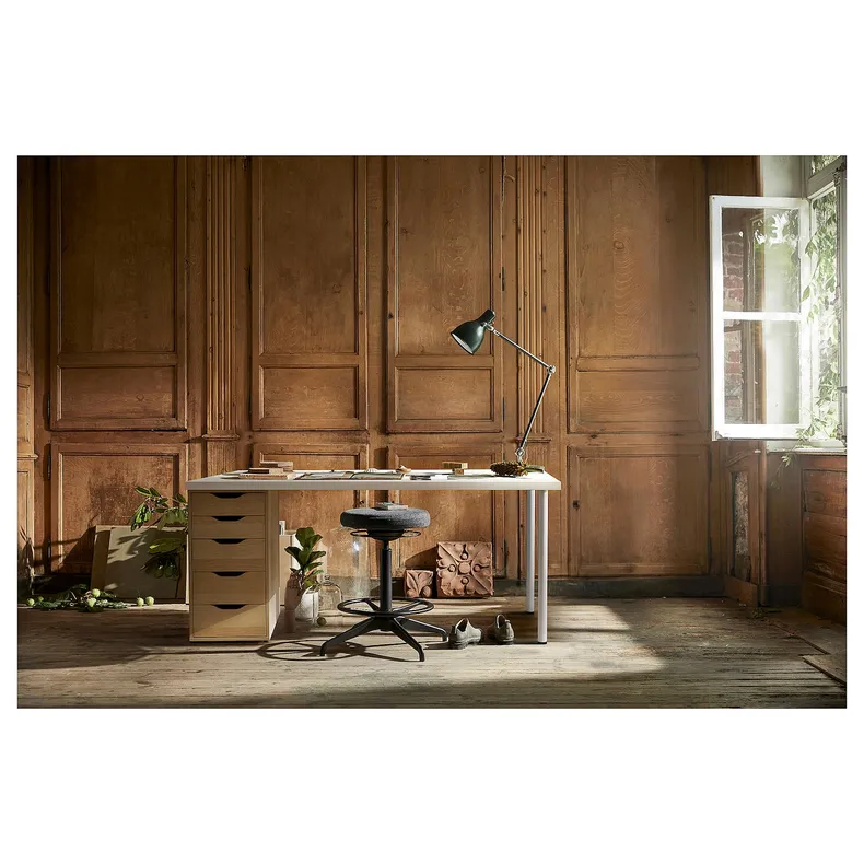IKEA LAGKAPTEN ЛАГКАПТЕН / ALEX АЛЕКС, письменный стол, белый / дуб, окрашенный в белый цвет, 140x60 см 694.319.74 фото №5