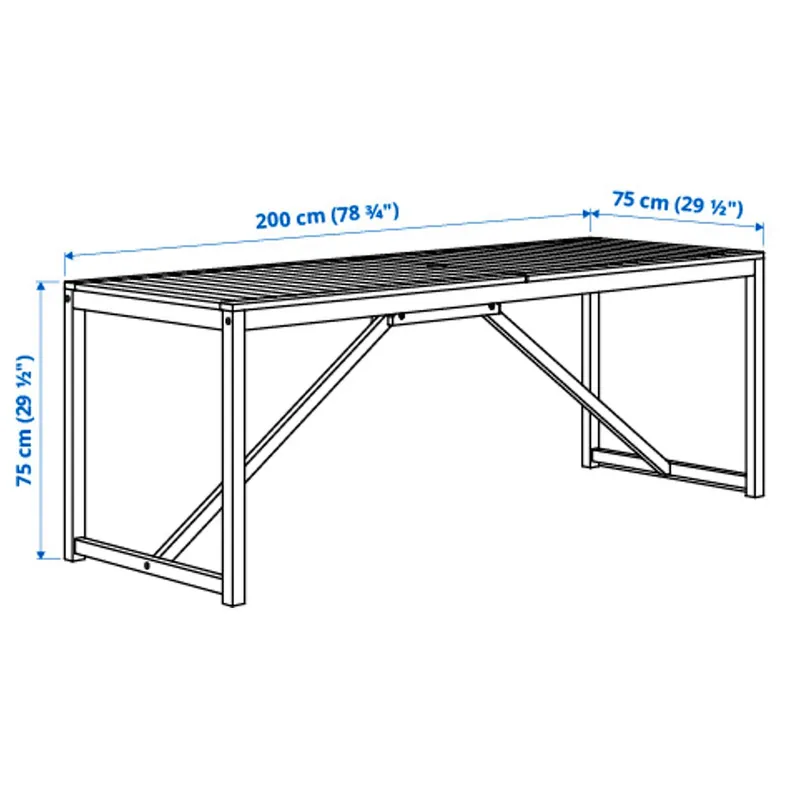 IKEA NÄMMARÖ НЕММАРЕ, стіл, для вулиці, світло-коричнева морилка, 200x75 см 305.102.98 фото №5