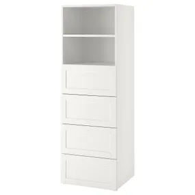 IKEA SMÅSTAD СМОСТАД / PLATSA ПЛАТСА, стеллаж, Белая рама с 4 выдвижными ящиками, 60x57x181 см 093.964.26 фото