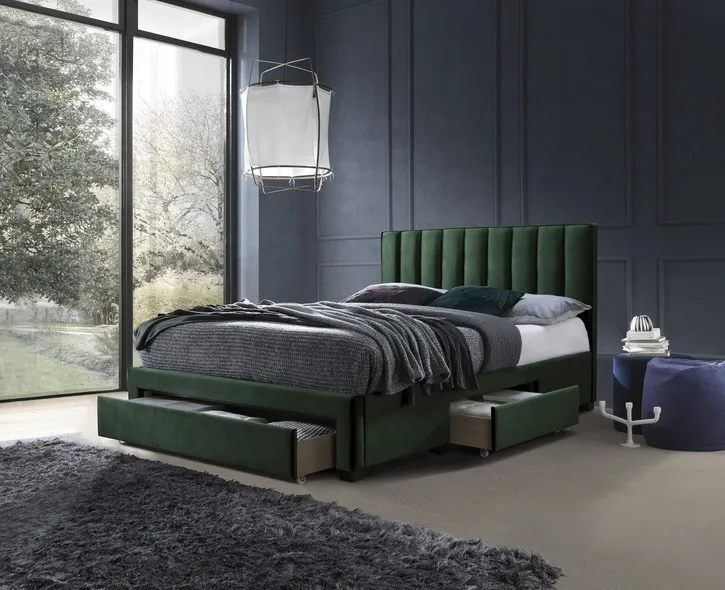 Двоспальне ліжко HALMAR З ящиками Grace 160x200 см темно-зелений фото №2