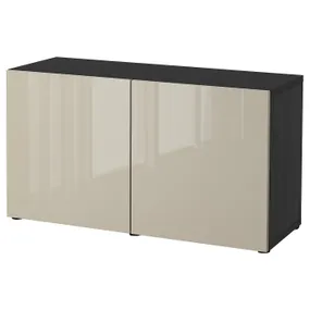 IKEA BESTÅ БЕСТО, комбинация для хранения с дверцами, черный / коричневый / бежевый глянцевый, 120x42x65 см 093.245.90 фото