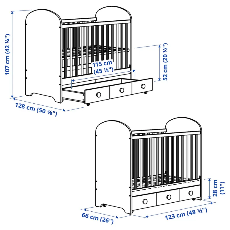 IKEA GONATT ГУНАТ, детская кроватка с ящиком, белый, 60x120 см 304.670.92 фото №8