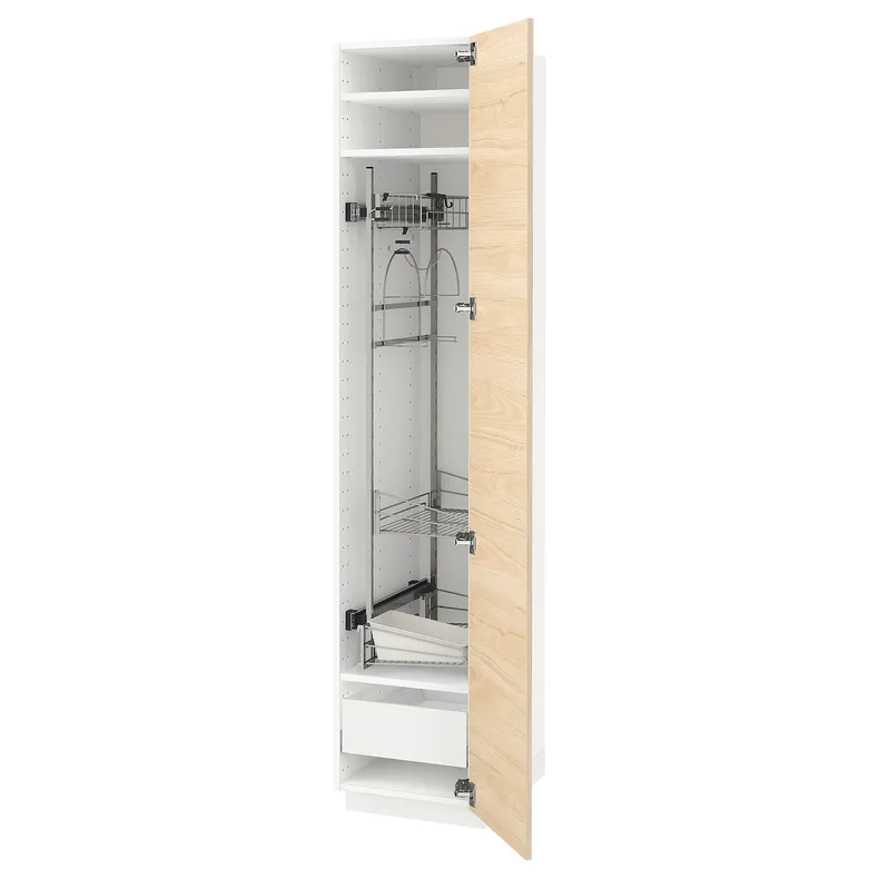 IKEA METOD МЕТОД / MAXIMERA МАКСИМЕРА, высокий шкаф с отд д / акс д / уборки, белый / аскерсундский узор светлый ясень, 40x60x200 см 093.819.05 фото №1