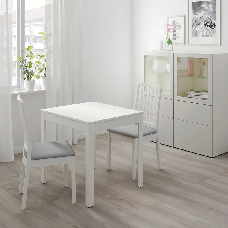 IKEA EKEDALEN ЕКЕДАЛЕН / EKEDALEN ЕКЕДАЛЕН, стіл+2 стільці, білий / ОРРСТА світло-сірий, 80 / 120 см 892.968.66 фото №2