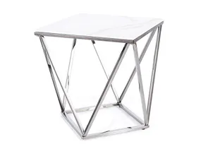 Журнальний столик скляний SIGNAL SILVER B II, 50x50 см, білий / сталь фото