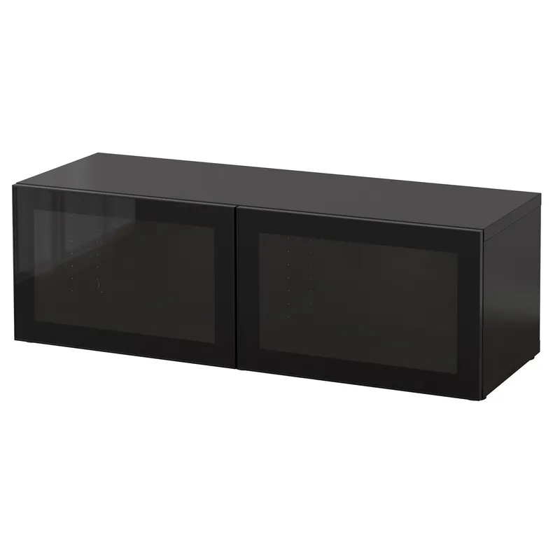 IKEA BESTÅ БЕСТО, стеллаж со стеклянн дверьми, черный / коричневый / глассвик черный / прозрачное стекло, 120x42x38 см 890.477.54 фото №1