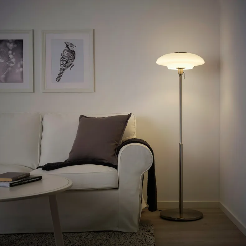 IKEA TÄLLBYN ТЭЛЛЬБЮН, светильник напольный, никель / опаловое белое стекло, 135 см 404.377.40 фото №2
