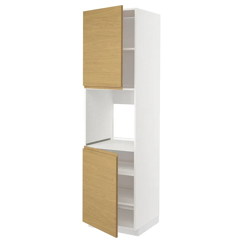 IKEA METOD МЕТОД, висока шафа для дух, 2 дверцят / пол, білий / Voxtorp імітація. дуб, 60x60x220 см 195.386.56 фото №1