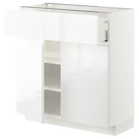 IKEA METOD МЕТОД / MAXIMERA МАКСИМЕРА, напольный шкаф с ящиком / 2дверцами, белый / Воксторп глянцевый / белый, 80x37 см 294.618.59 фото