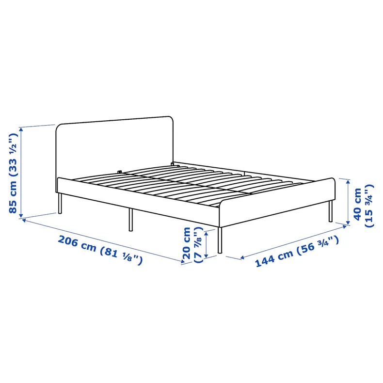 IKEA SLATTUM СЛАТТУМ, каркас ліжка з оббивкою, Knisa яскраво-синій, 140x200 см фото №3