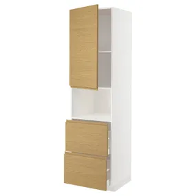 IKEA METOD МЕТОД / MAXIMERA МАКСІМЕРА, висока шафа для мікрох печі, 2 шухл, білий / Voxtorp імітація. дуб, 60x60x220 см 295.382.98 фото