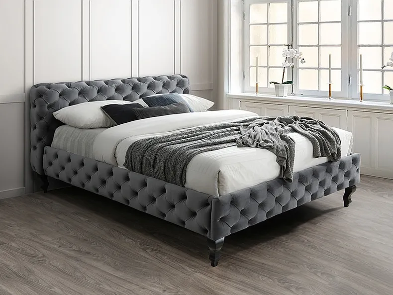 Кровать двуспальная бархатная SIGNAL HERRERA Velvet, Bluvel 14 - серый, 160x200 см фото №1