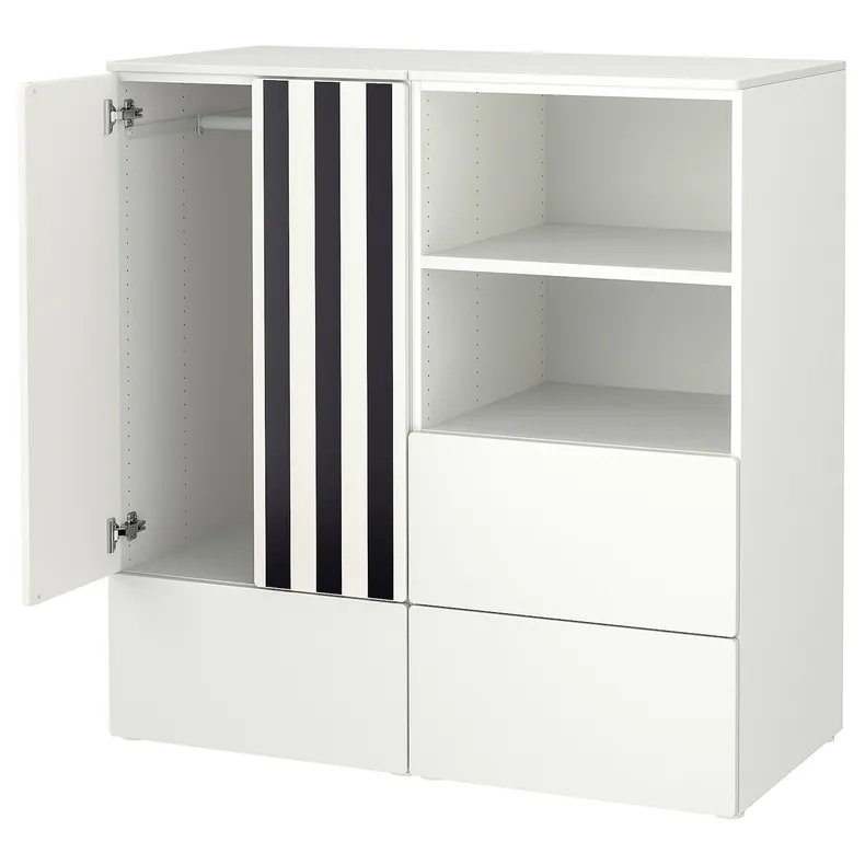 IKEA SMÅSTAD СМОСТАД / PLATSA ПЛАТСА, комбинация д / хранения, белый черный / белый / полосы с 3 выдвижными ящиками, 120x57x123 см 995.499.05 фото №1