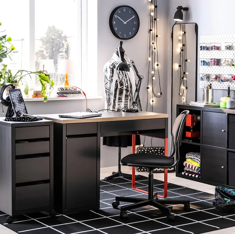 IKEA MICKE МІККЕ, тумба з шухлядами на коліщатах, чорно-коричневий, 35x75 см фото №2