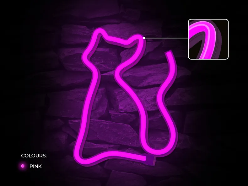 BRW Дитячий неоновий настінний світильник світлодіодний кіт рожевий 093783 фото №4