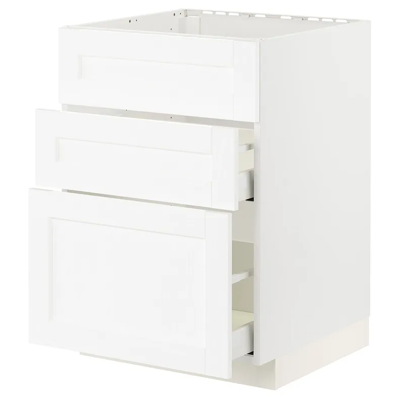 IKEA METOD МЕТОД / MAXIMERA МАКСІМЕРА, підлог шафа д / мийки+3 фр пан / 2 шух, білий Енкопінг / білий імітація дерева, 60x60 см 094.734.10 фото №1