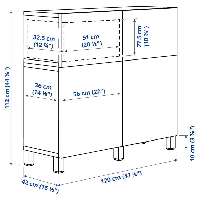 IKEA BESTÅ БЕСТО, комб для хран с дверц / ящ, черный / коричневый / Лаппвикен / Стуббарп черный / коричневый, 120x42x112 см 694.808.08 фото №6