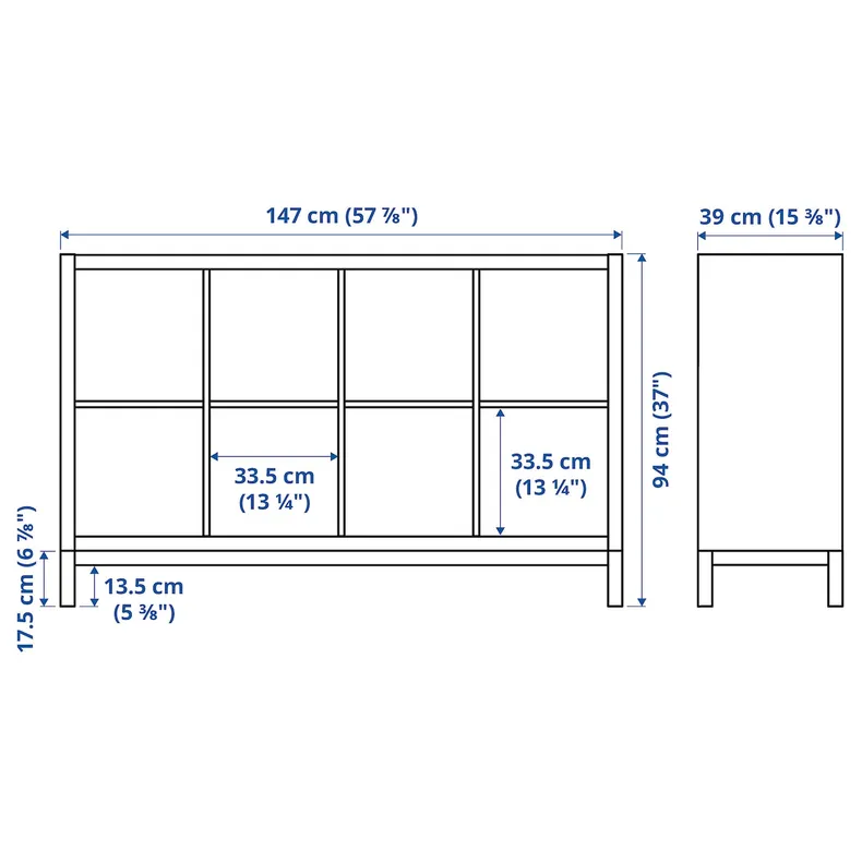 IKEA KALLAX КАЛЛАКС, стелаж із основою, з 2 дверцятами / з 2 вставками з полицею білий, 147x94 см 395.529.10 фото №3