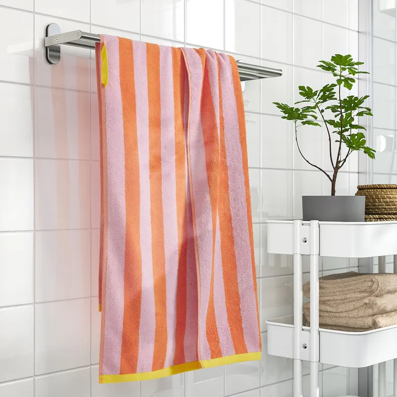 IKEA SLÅNHÖSTMAL СЛОНХЁСТМАЛ, банное полотенце, оранжевый/розовый в полоску, 70x140 см 305.772.17 фото №3