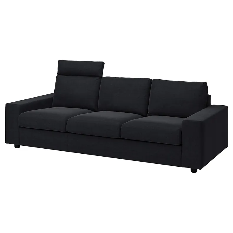 IKEA VIMLE ВІМЛЕ, 3-місний диван, з узголів'ям з широкими підлокітниками/САКСЕМАРА чорно-синій 494.014.64 фото №1