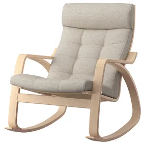 IKEA POÄNG ПОЭНГ, кресло-качалка, Шпон дуба, окрашенный в белый / бежевый цвет 595.020.52 фото