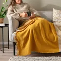 IKEA UGGLEFLY УГГЛЕФЛЮ, плед, темно-желтый / кремовый, 130x170 см 805.715.00 фото thumb №4