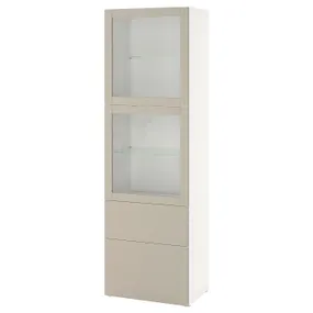 IKEA BESTÅ БЕСТО, комбін д/зберіг зі склян дверцятами, біле скло Lappviken / світло-сіре бежеве прозоре скло, 60x42x193 см 194.215.62 фото