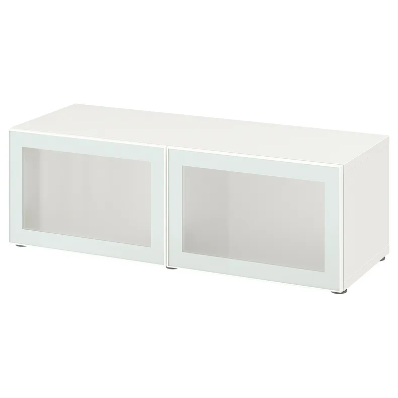 IKEA BESTÅ БЕСТО, секція полиць зі скляними дверцятам, біле скло glassvik / біле / салатовий матове скло, 120x42x38 см 594.891.64 фото №1